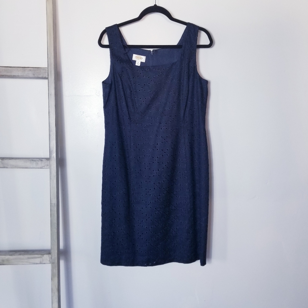 TALBOTS PETITES LINED DARK NAVY BLACK SLEEVELESS MINI DRESS SIZE 14